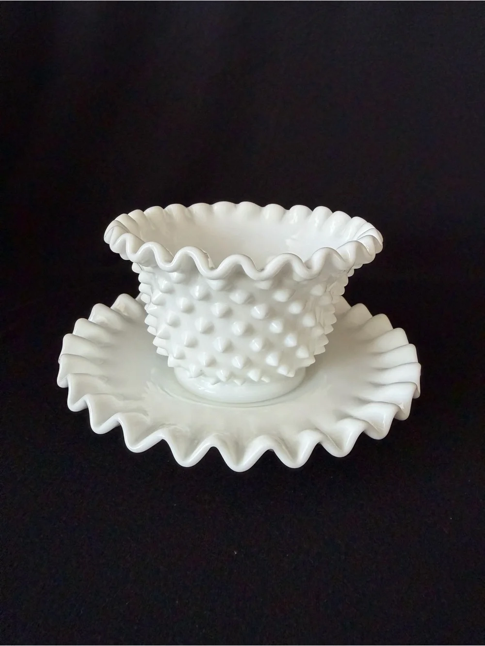 Mayonnaise Bowl and Under Plate - Fenton Hobnail Milk Glass